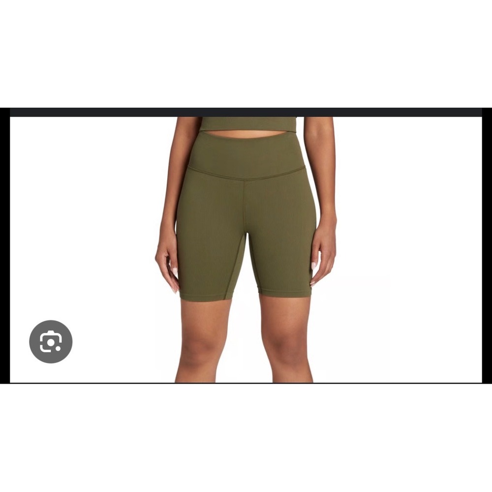 DSG‎ Momentum Seamless High Rise Bike Shorts Women Sz L Khaki Pockets Athleisure